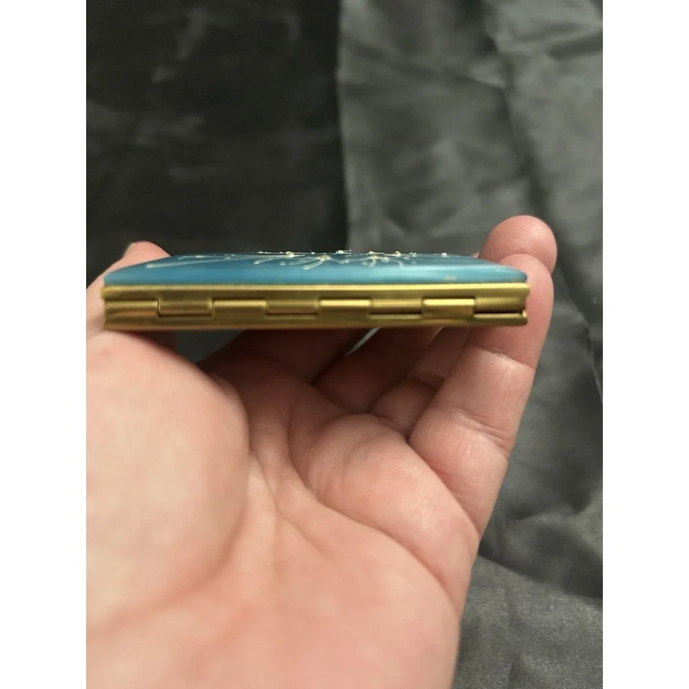 Vintage 1950s Blue Lucite Compact Mirror Atomic Starburst Mid Century Modern